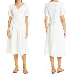 Alex Mill Rick Dress Summer Wedding Midi White Cocktail Sun Cotton Button Front